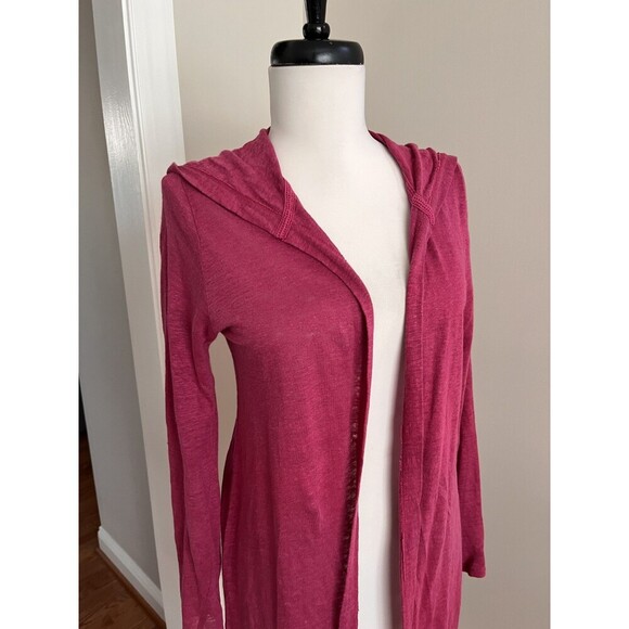 Cynthia Rowley Linen Hooded Duster Cardigan Size S Pink Long Lightweight Beachy - Picture 3 of 9